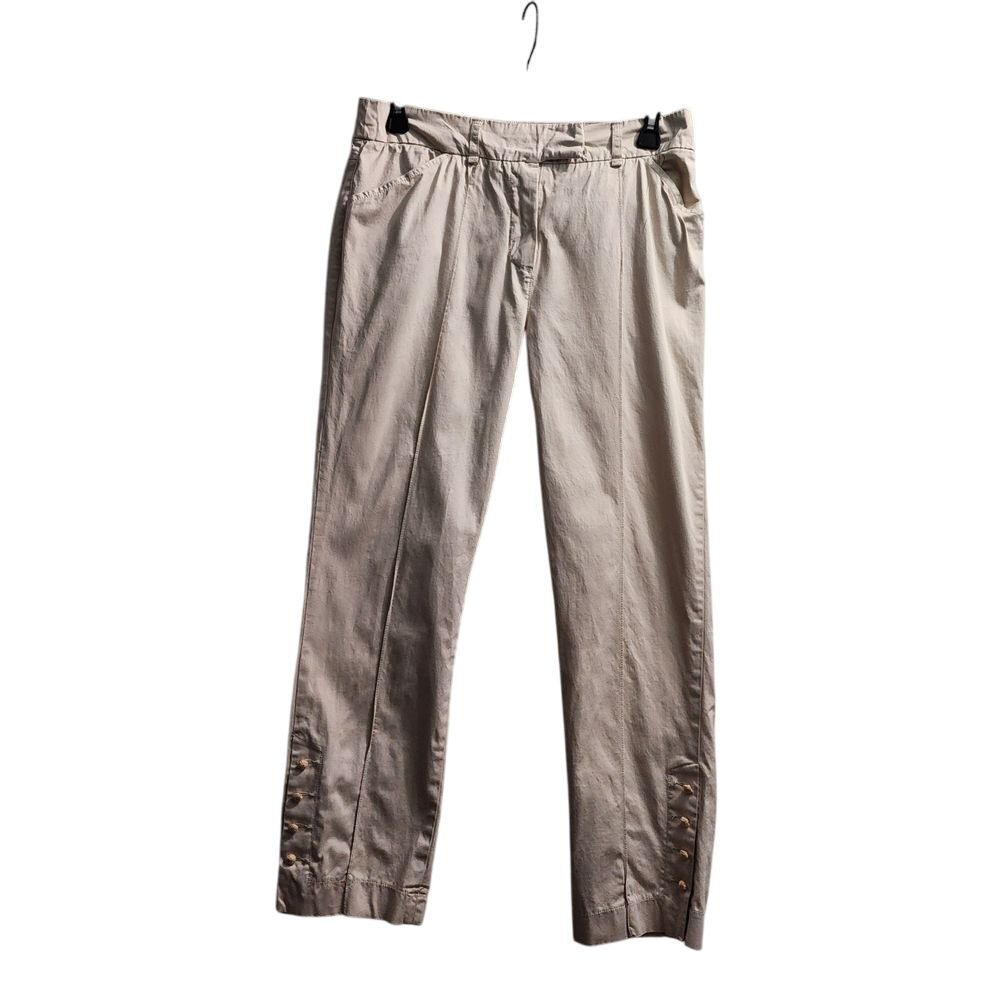 Soft Surroundings Khaki Cotton Stretch Ankle Pants with Button Detail Size M